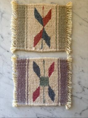 Vintage Handwoven Wool Coasters - Set of 2